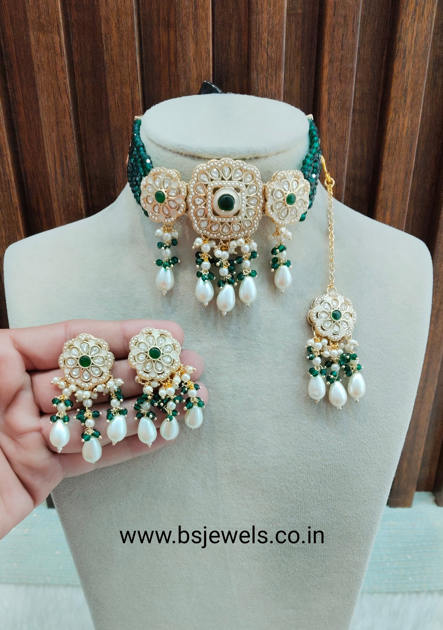 Green Gold Kundan Choker Jewellery Hardik Set