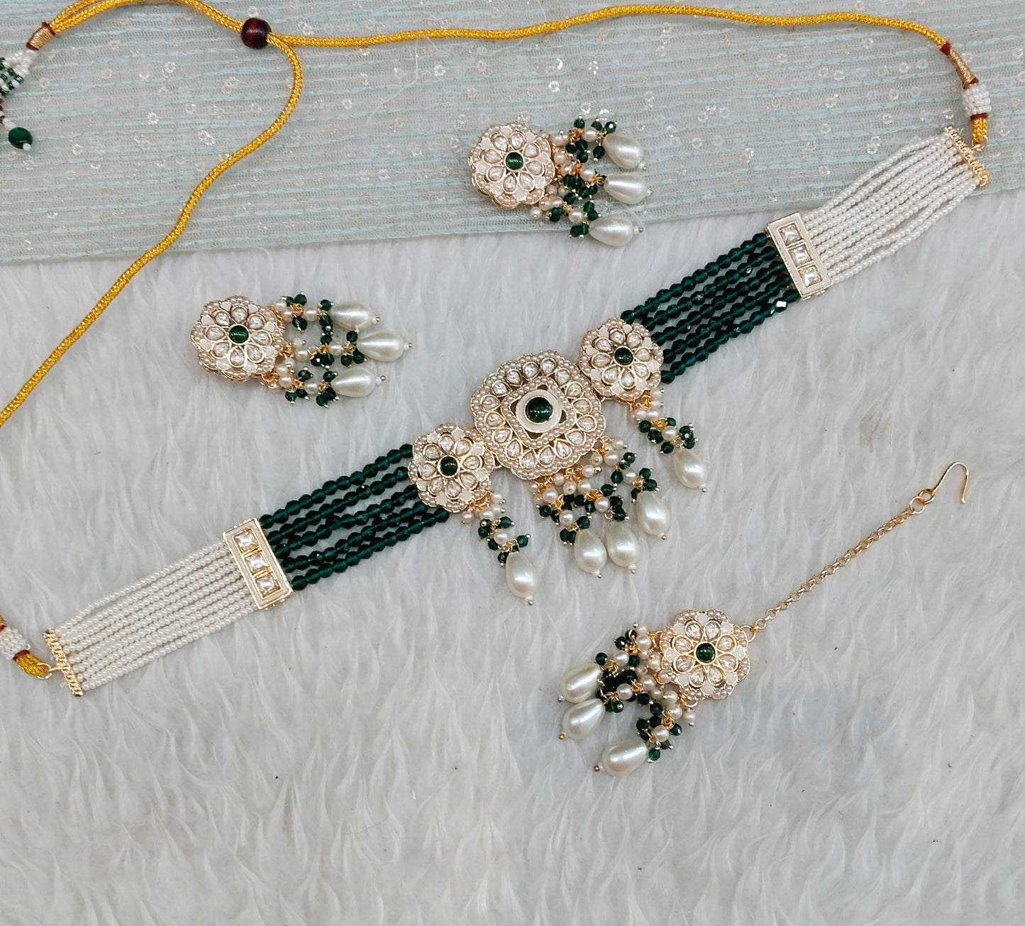 Green Gold Kundan Choker Jewellery Hardik Set