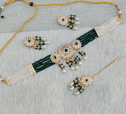 Green Gold Kundan Choker Jewellery Hardik Set