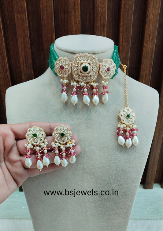 Ruby Green Gold Kundan Choker Jewellery Hardik Set