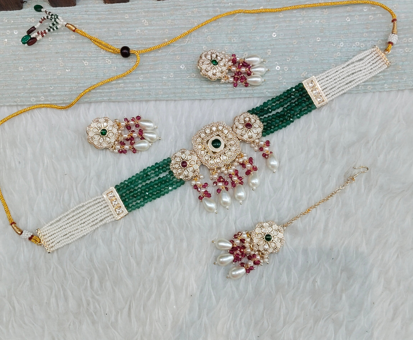 Ruby Green Gold Kundan Choker Jewellery Hardik Set