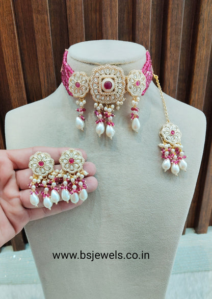 Ruby Gold Kundan Choker Jewellery Hardik Set