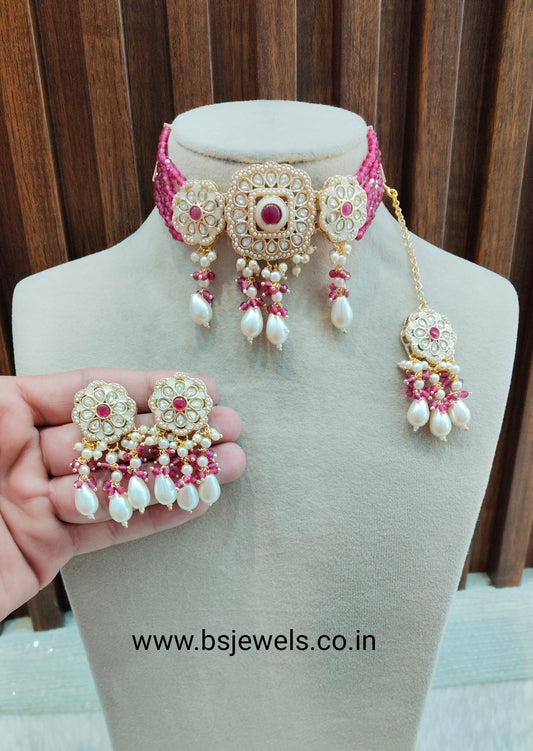 Ruby Gold Kundan Choker Jewellery Hardik Set