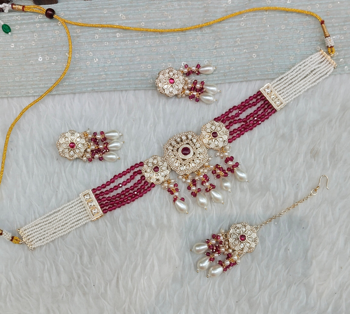 Ruby Gold Kundan Choker Jewellery Hardik Set