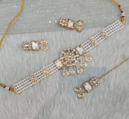 White Gold Kundan Choker Jewellery Hardik Set