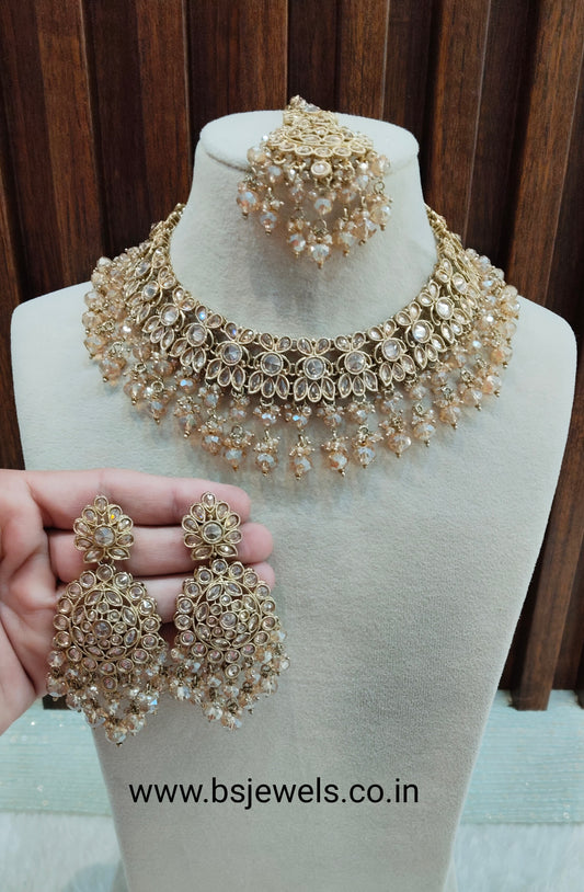 Antique Gold Champagne Stone Necklace Jewellery Eham Set