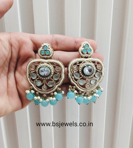 Sea Green Antique Gold Bollywood Preet Earrings
