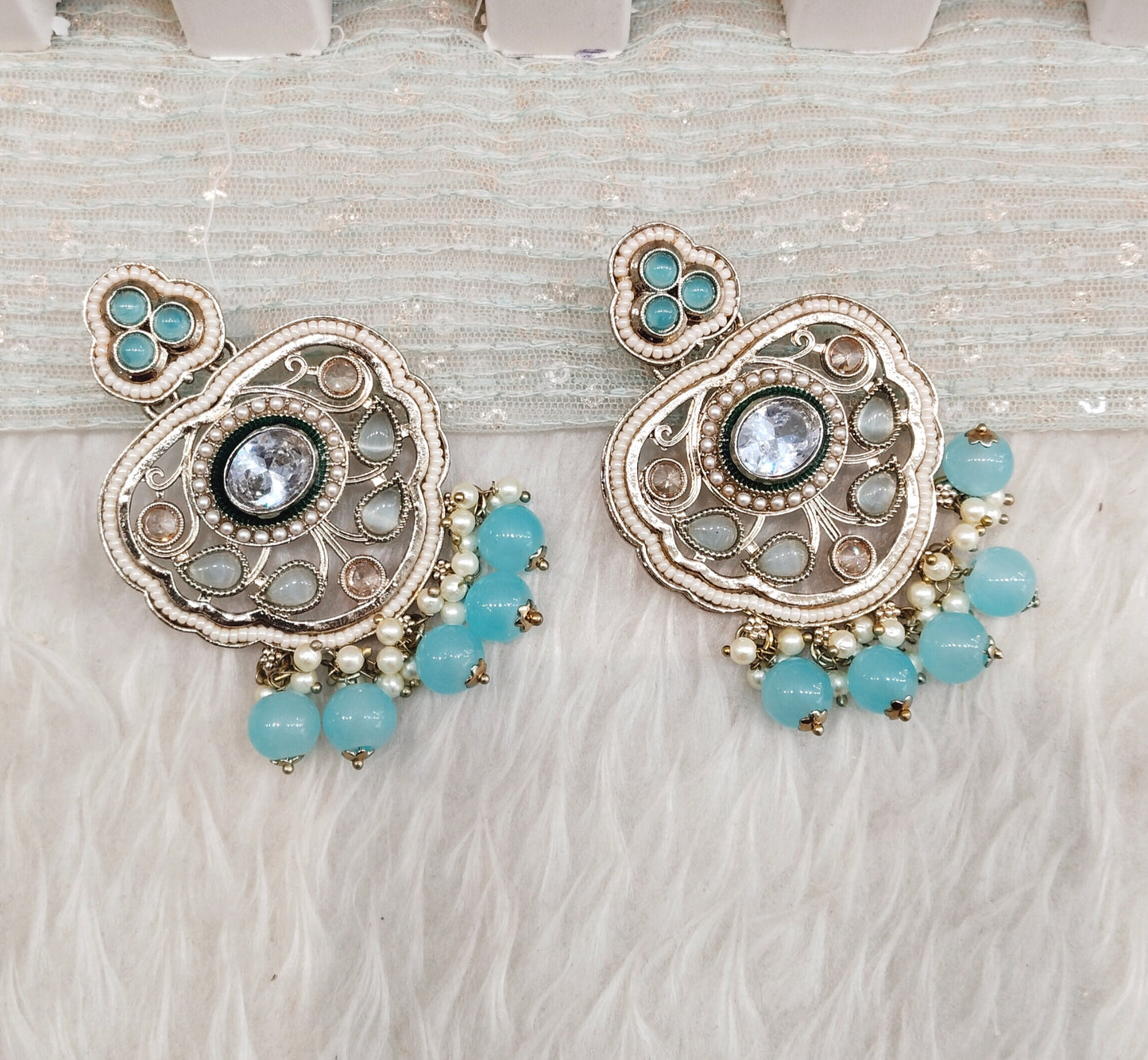Sea Green Antique Gold Bollywood Preet Earrings