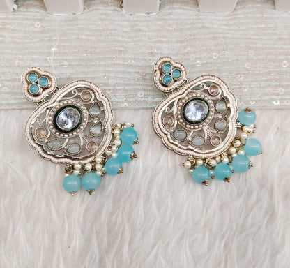 Sea Green Antique Gold Bollywood Preet Earrings