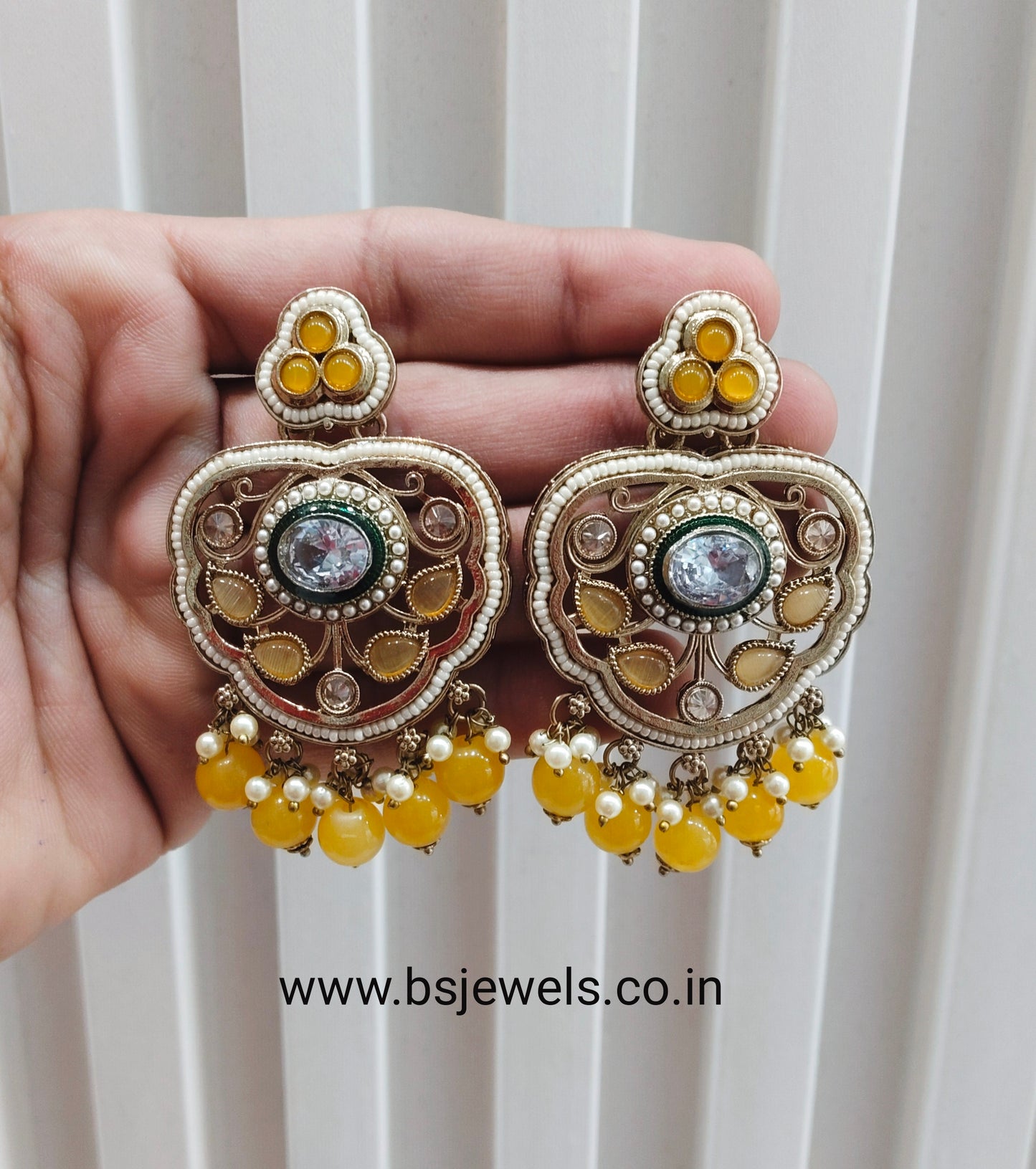 Yellow Antique Gold Bollywood Preet Earrings