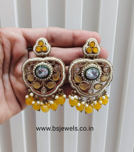 Yellow Antique Gold Bollywood Preet Earrings