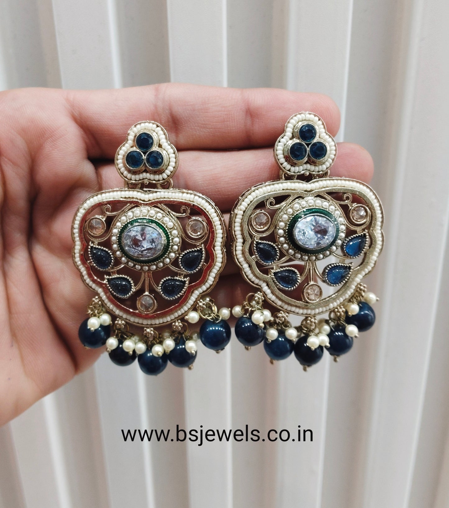 Blue Antique Gold Bollywood Preet Earrings