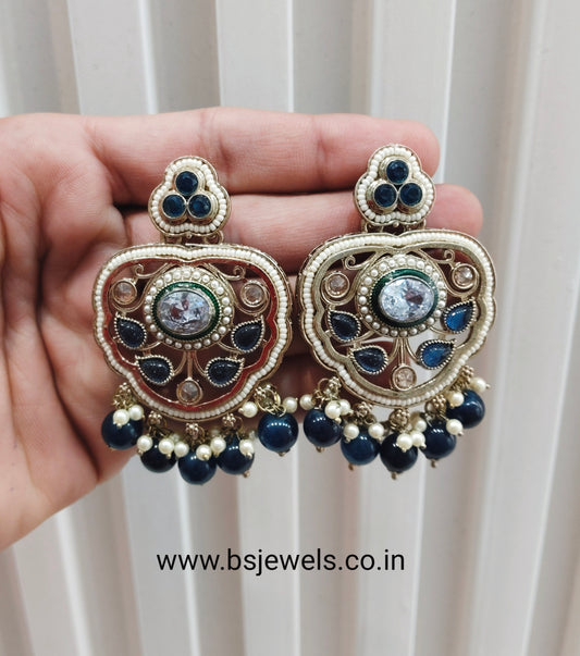 Blue Antique Gold Bollywood Preet Earrings