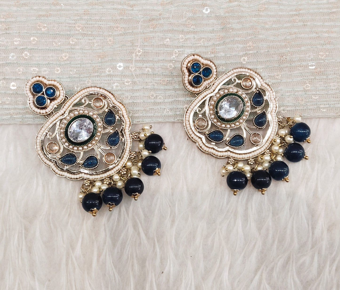 Blue Antique Gold Bollywood Preet Earrings