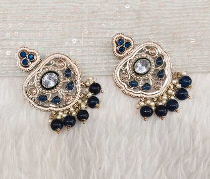 Blue Antique Gold Bollywood Preet Earrings