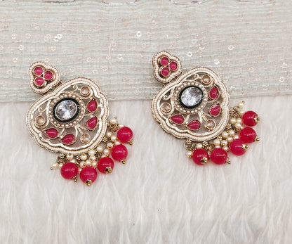Dark Pink Antique Gold Bollywood Preet Earrings