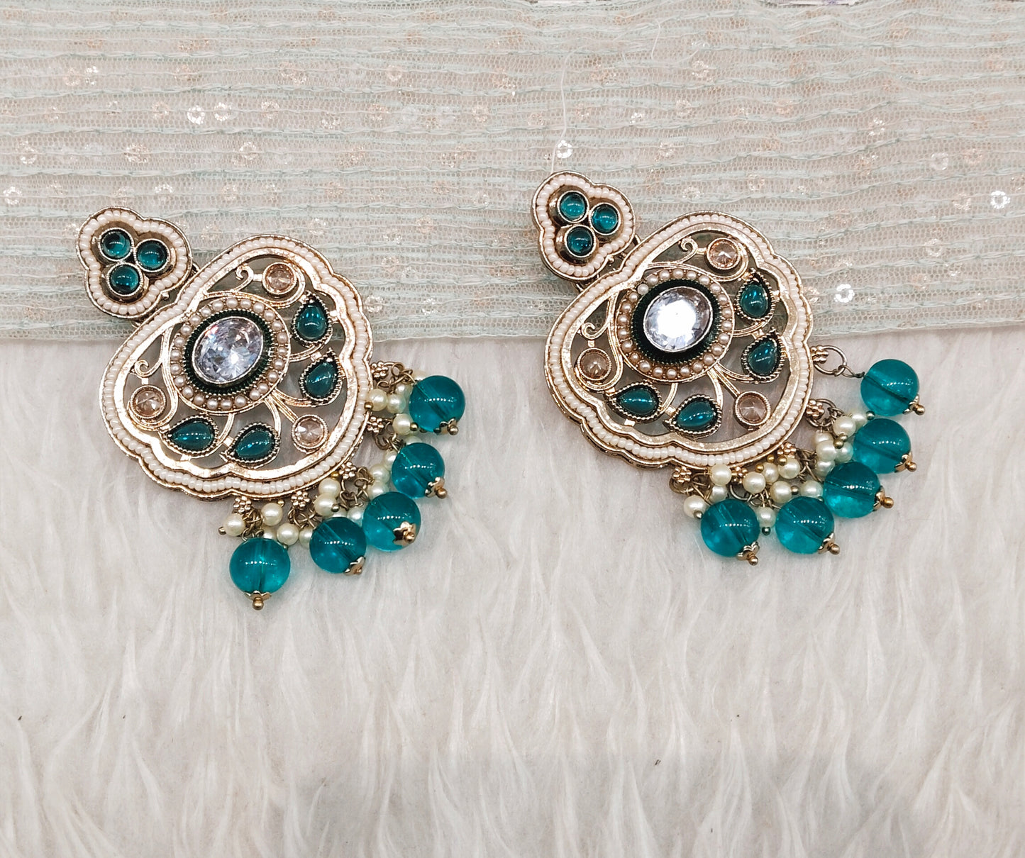 Rama Green Antique Gold Bollywood Preet Earrings