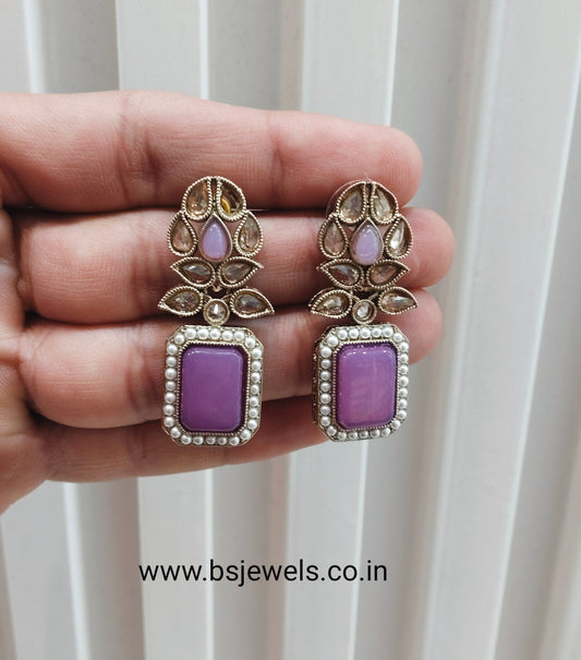 Lavender Antique Gold Bollywood Fine Earrings