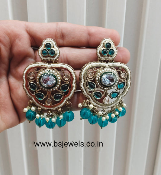 Rama Green Antique Gold Bollywood Preet Earrings