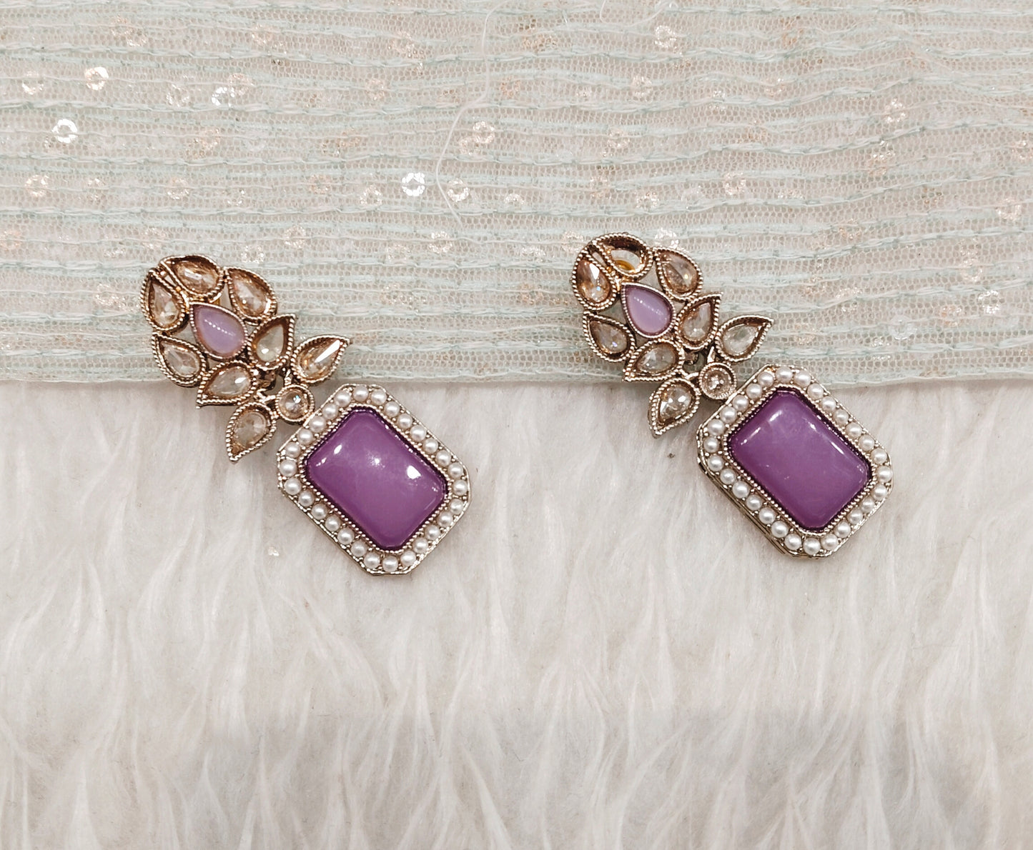 Lavender Antique Gold Bollywood Fine Earrings