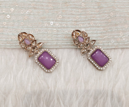 Lavender Antique Gold Bollywood Fine Earrings