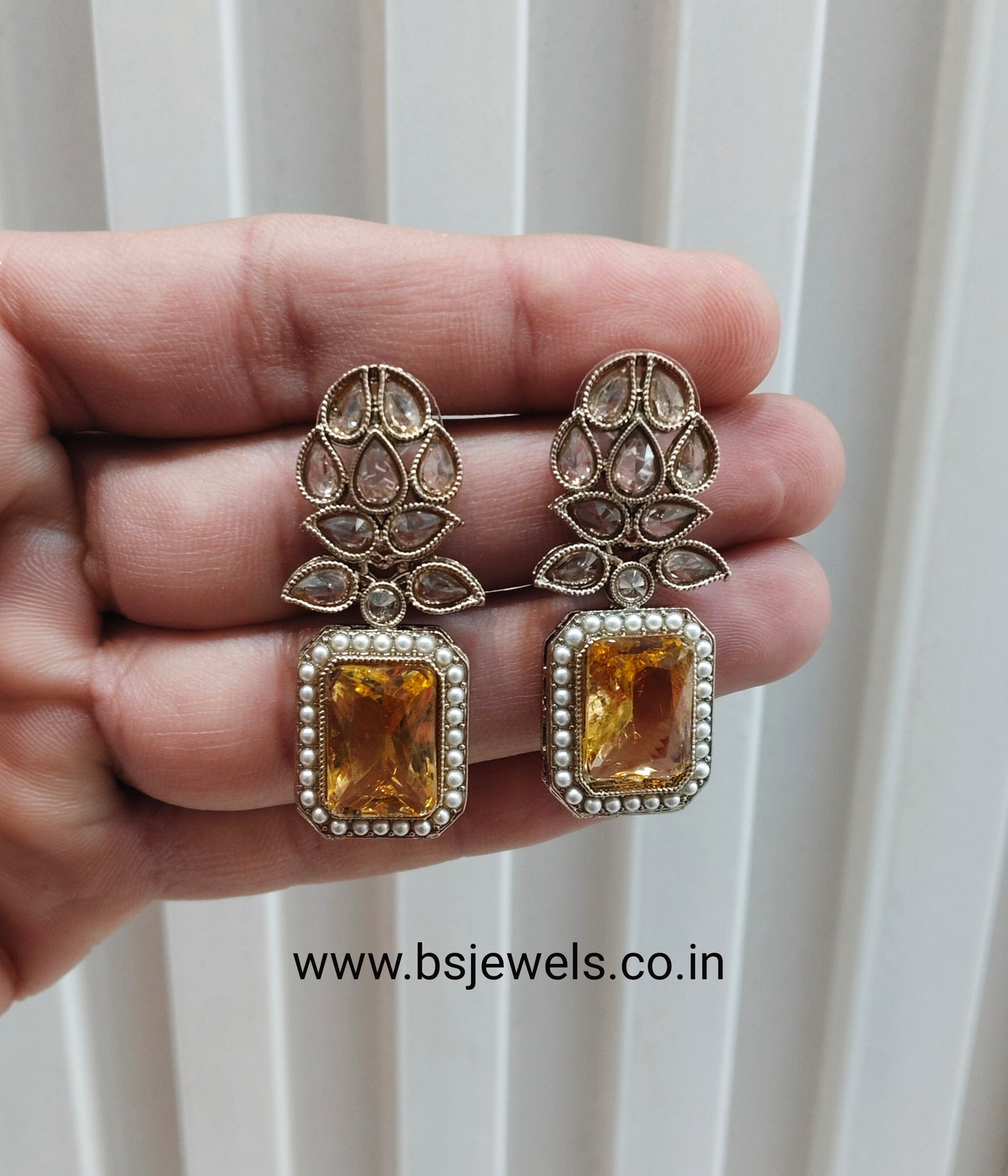 Topaz Antique Gold Bollywood Fine Earrings