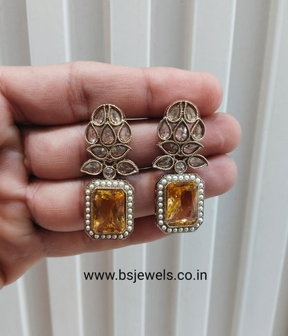 Topaz Antique Gold Bollywood Fine Earrings