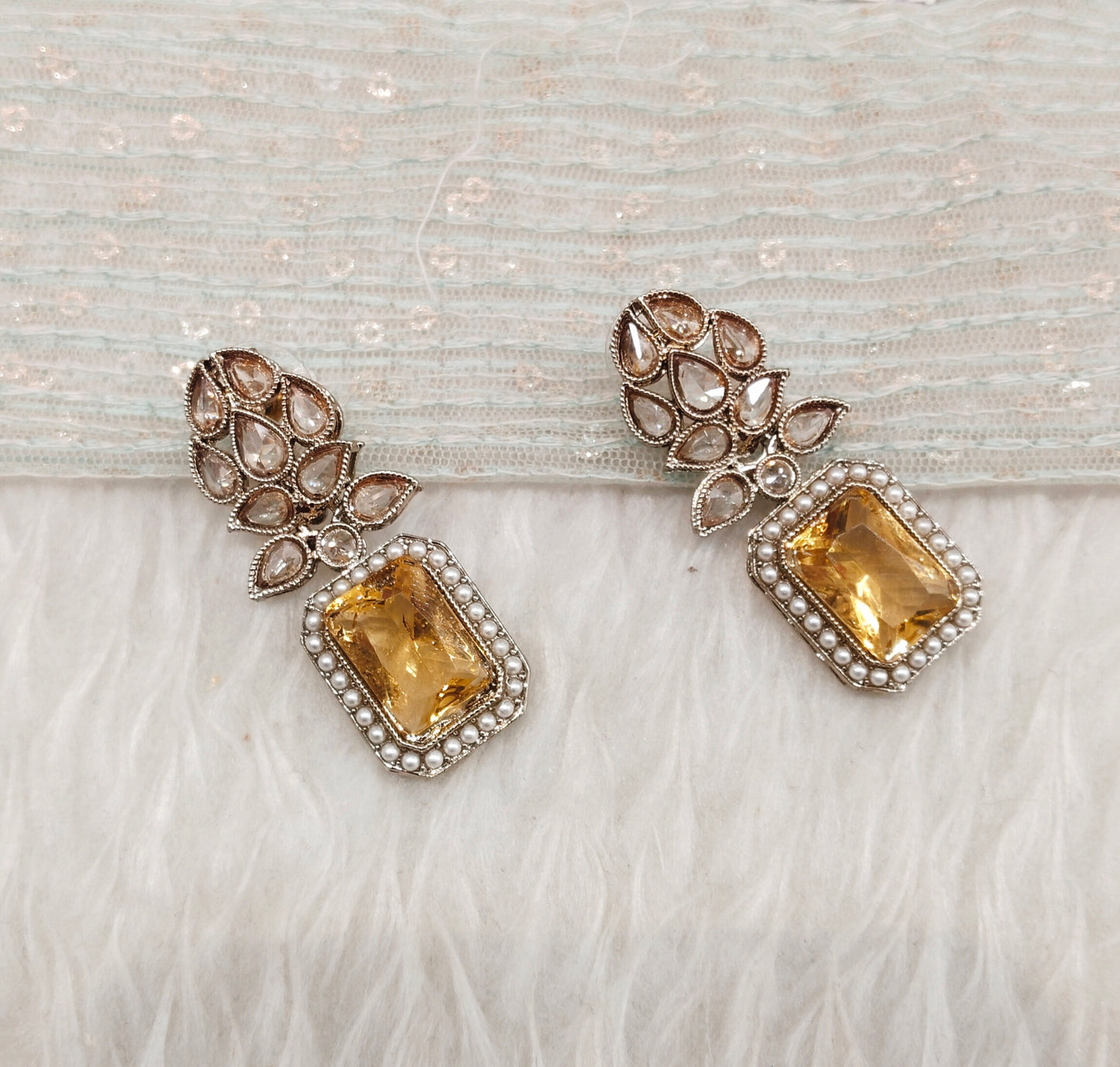 Topaz Antique Gold Bollywood Fine Earrings