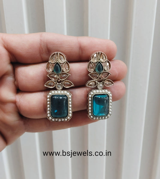 Rama Green Antique Gold Bollywood Fine Earrings