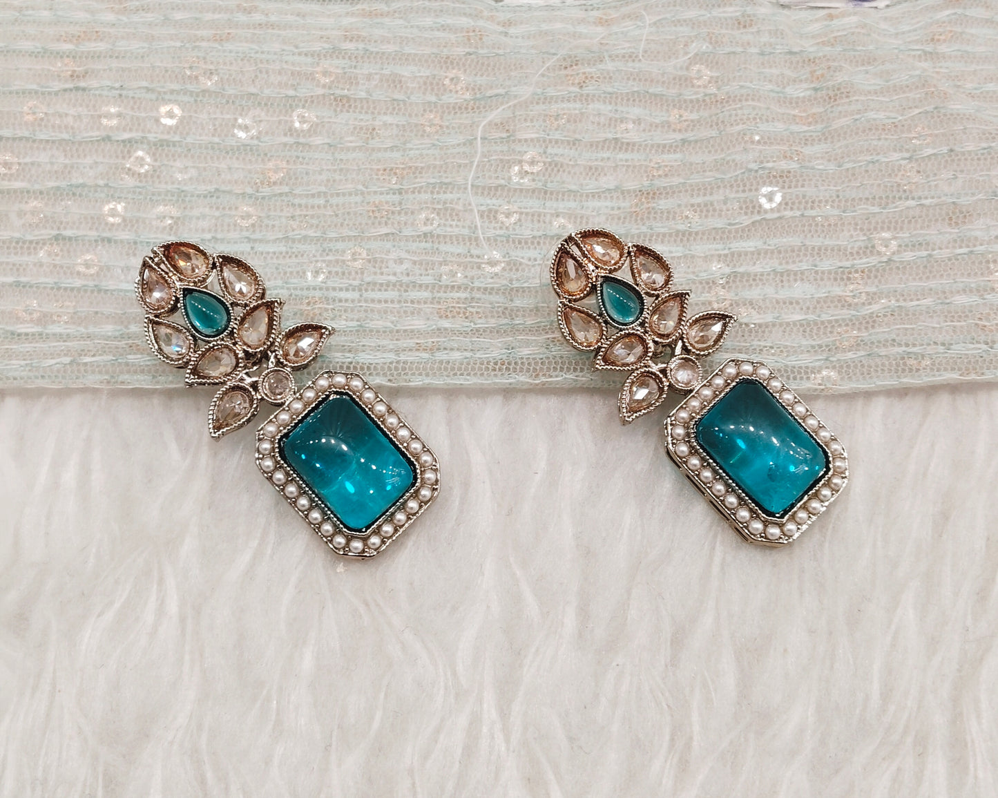 Rama Green Antique Gold Bollywood Fine Earrings