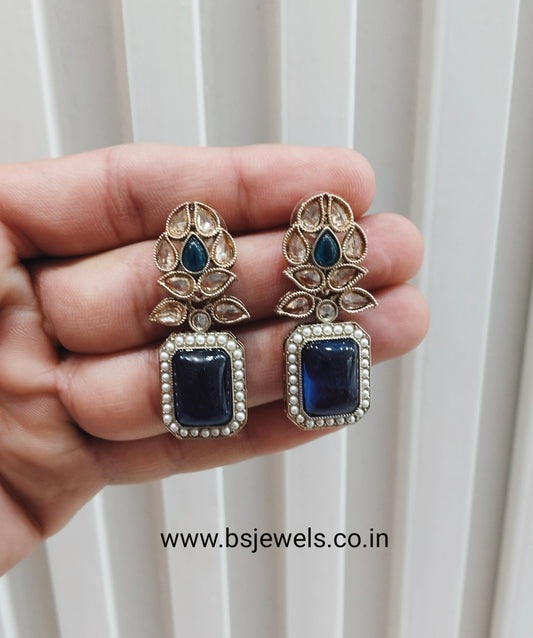 Blue Antique Gold Bollywood Fine Earrings