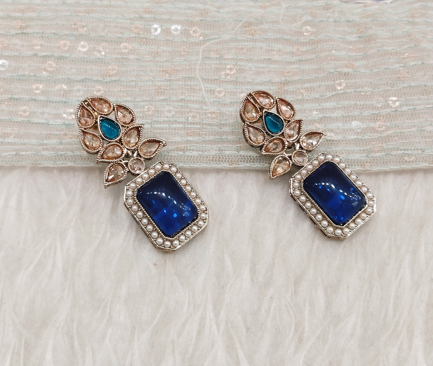 Blue Antique Gold Bollywood Fine Earrings