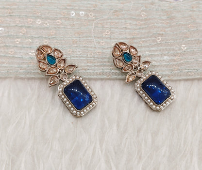 Blue Antique Gold Bollywood Fine Earrings