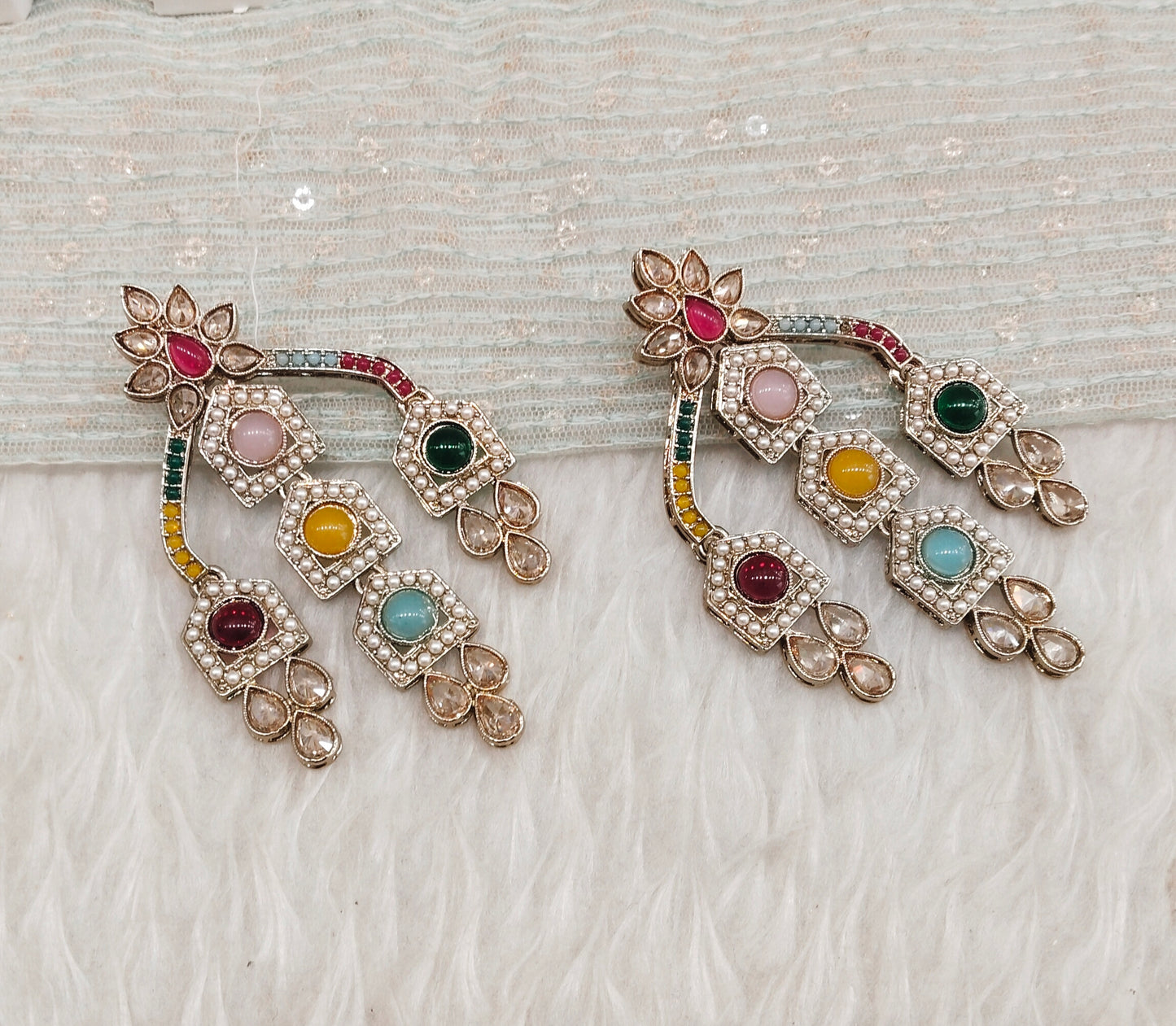 Multi Color Antique Gold Bollywood Sarpunch Earrings