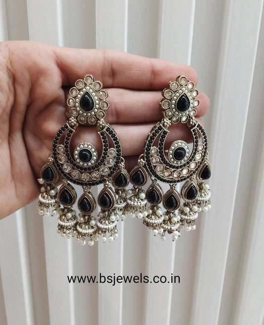 Black Antique Gold Bollywood Sarpunch Earrings