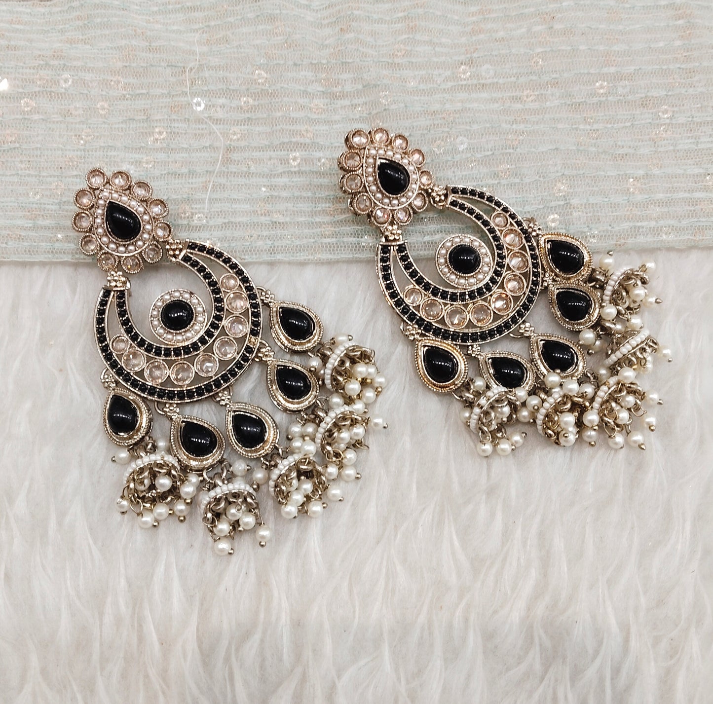 Black Antique Gold Bollywood Sarpunch Earrings
