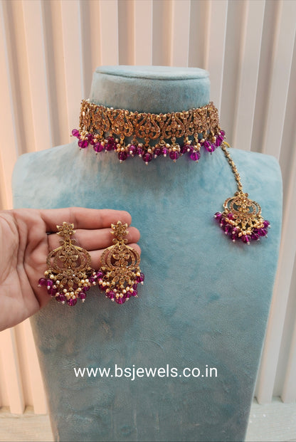 Purple Antique Gold Choker Jewellery Ricky Set