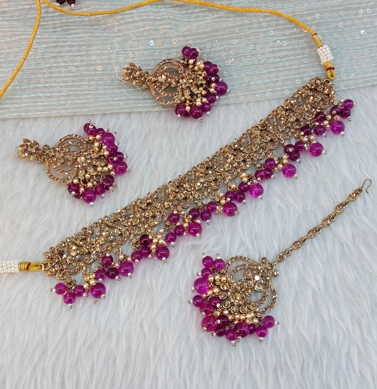 Purple Antique Gold Choker Jewellery Ricky Set