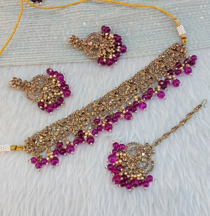 Purple Antique Gold Choker Jewellery Ricky Set