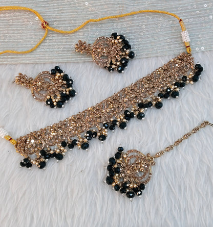 Dark Green Antique Gold Choker Jewellery Ricky Set