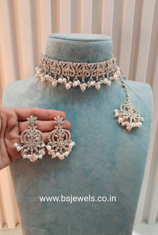Silver White Choker Jewellery Ricky Set