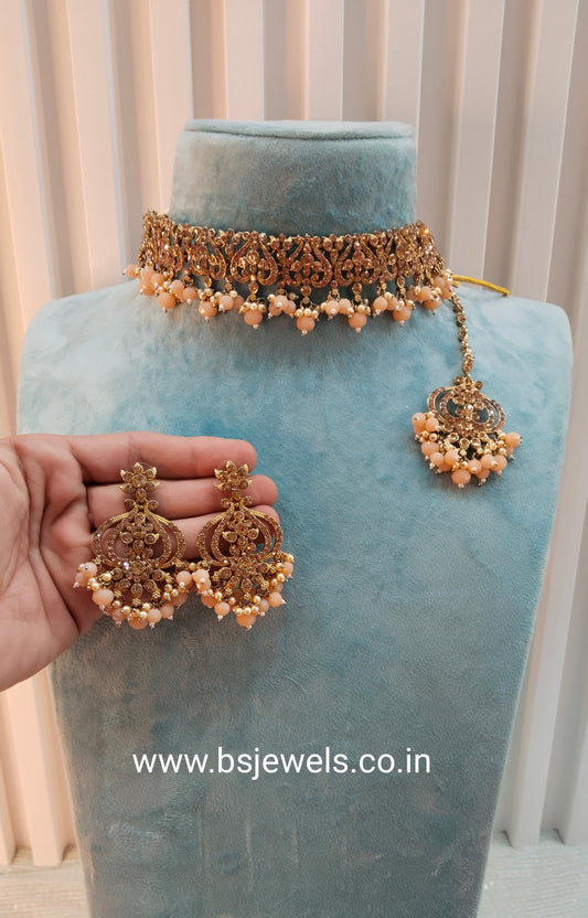 Peach Antique Gold Choker Jewellery Ricky Set