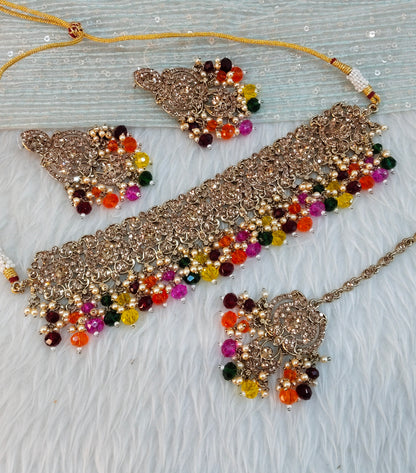 Multi Color Antique Gold Choker Jewellery David Set