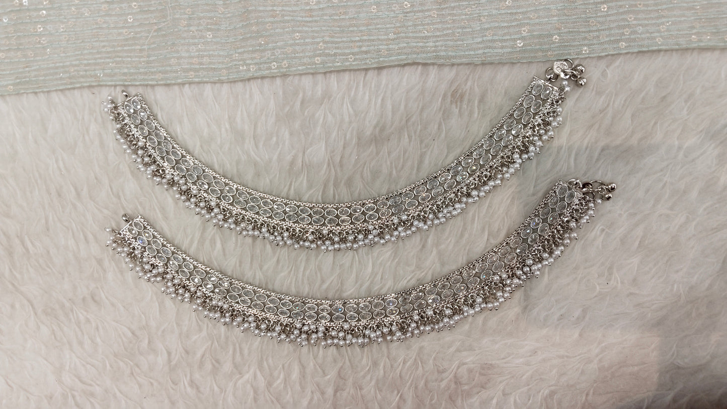 Silver White Anklets Jhanjar Payal Jewellery Prince Set
