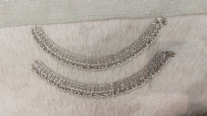 Silver White Anklets Jhanjar Payal Jewellery Prince Set