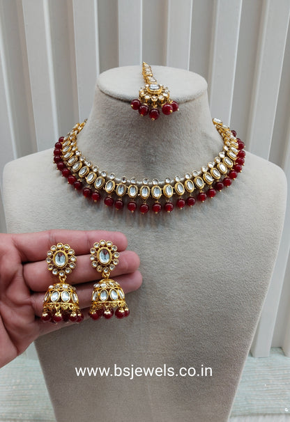 Maroon Kundan Necklace Jewellry  Laksha Set