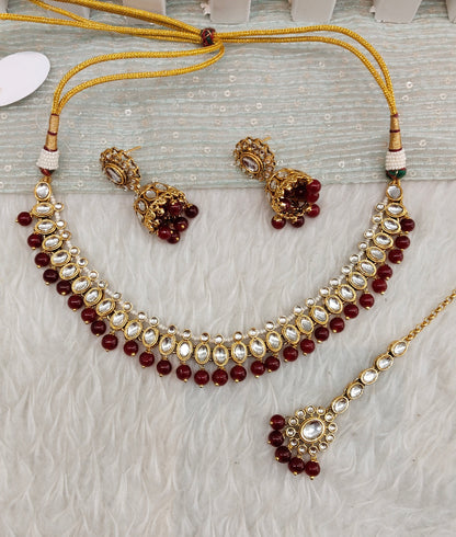 Maroon Kundan Necklace Jewellry  Laksha Set