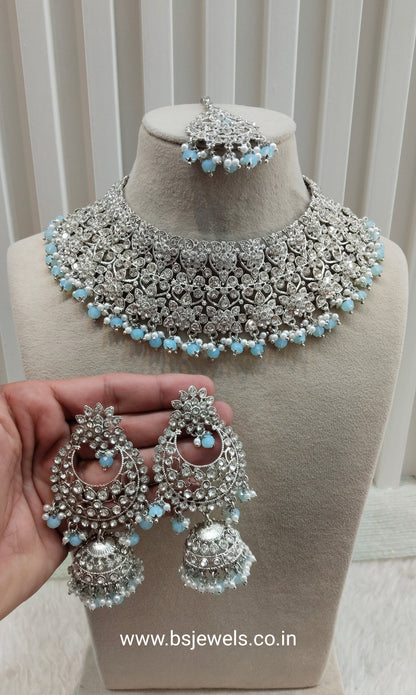 Sea Green Silver Necklace Jewellery Astin Set