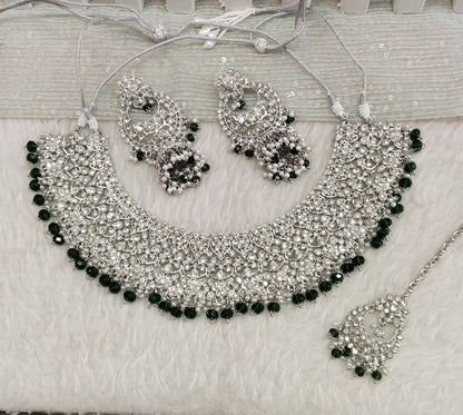 Green Silver Necklace Jewellery Astin Set