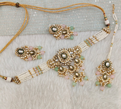 Mint Pink Kundan Choker Jewellery Ciylo Set